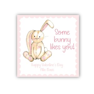 Bunny Valentine | Girl Valentine Gift Tag | Valentine Favor Tag | Class Valentine Sticker | Personalized Valentine | Some Bunny Likes You