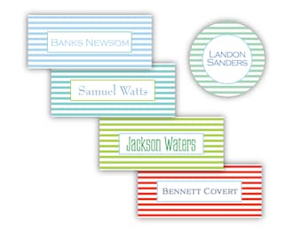 Personalized Water Resistant Vinyl Stickers | Kids Labels | Daycare Labels | Baby Boy Bottle Label | Vinyl Label | Camp Label | Stripes