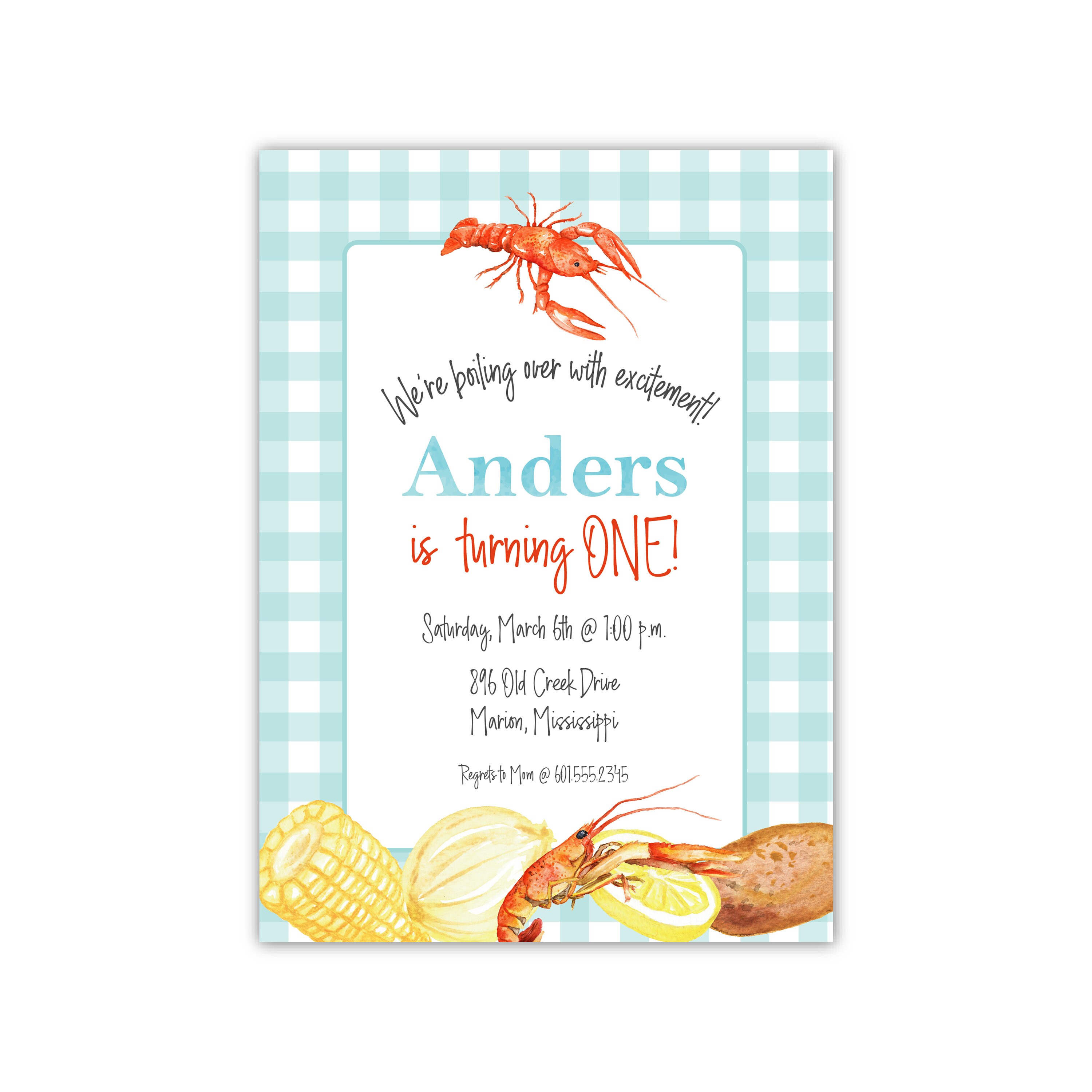 Crawfish Boil Birthday Invitation Kid Crawfish Birthday | Etsy