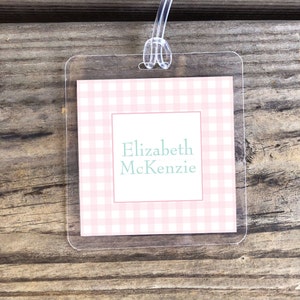 Personalized Pink Gingham Bag Tags | Kids Bag Tag | Kids Luggage Tag | Stroller Tag | Baby Pink Gingham | Girl Bag Tag | Diaper Bag Tag