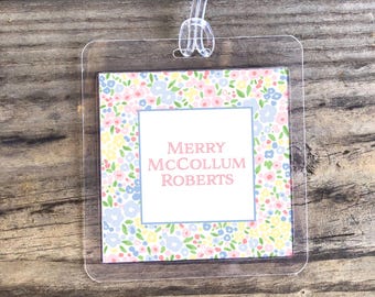 Vintage Floral Luggage Tag | Kids Backpack Tag | Girl Luggage | Girl Bag Tag | Baby Girl Gift | Stroller Tags | Name Tag | Monogram Bag Tag