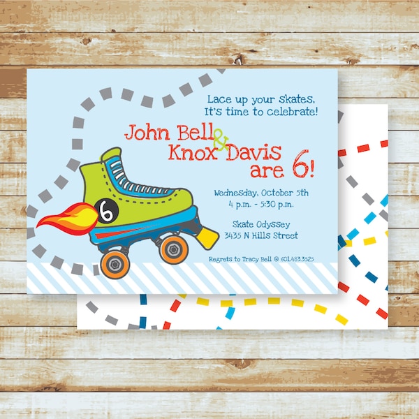 Skate Party Invitation | Boy Skating Birthday Invitation | Kids Birthday Party | Flaming Skates | Multiple Kid Party Invitation