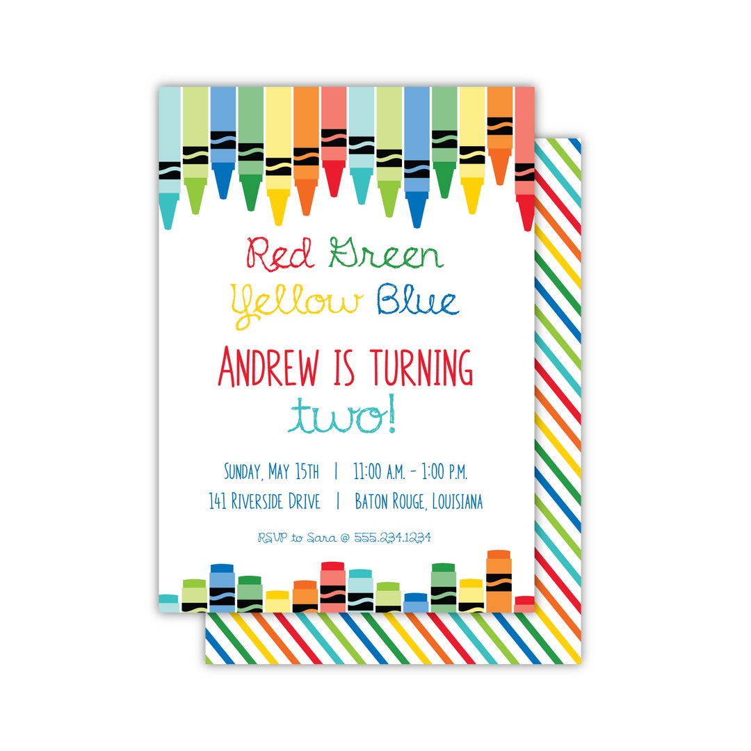 Crayon Birthday Party Invitation | Kids Invitation | 2nd Birthday ...