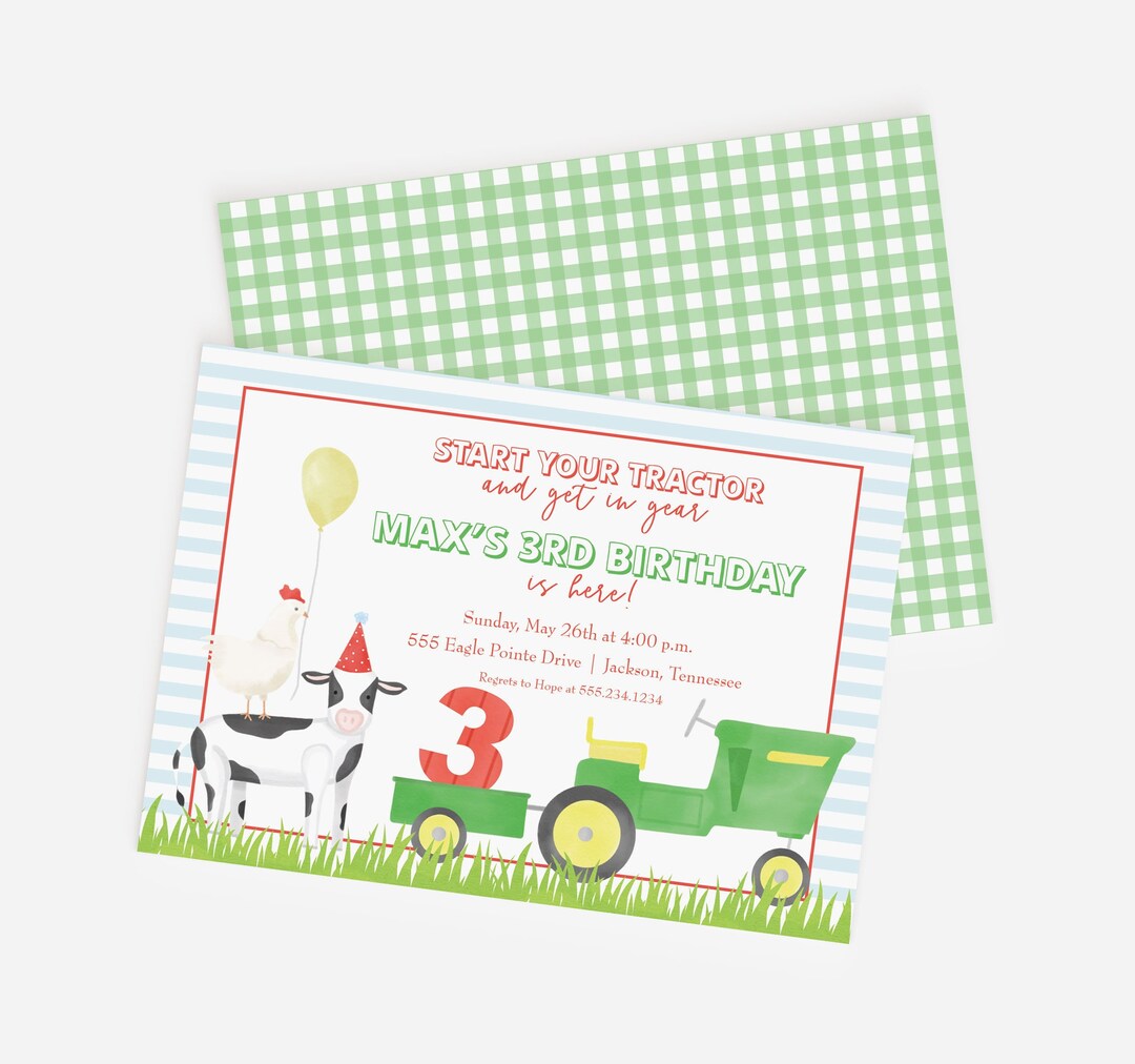 Farm Birthday Invitation | Tractor & Farm Animals Party | Boy Birthday ...