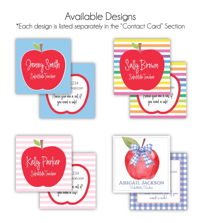 Personalized Substitute Teacher Cards | Sub Cards | Info Card | Substitute Information Card | Teacher Info Card | DIGITAL or Printed Card image 4