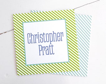 Personalized Gift Tags | Modern Calling Cards | Green Stripes Name Gift Stickers | Birthday Gift Tags | Enclosure Card | Boy Gift Tag