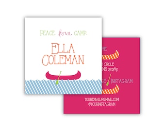 Girl Camp Cards | Personalized Camp Contact Cards | Girl Calling Cards | Kids Contact Cards | Kids Travel Cards | Pink Canoe