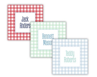 Personalized Gift Tags | Blue Gingham Calling Cards | Birthday Gift Stickers | Birthday Gift Tags | Enclosure Card | Boy Gift Enclosure