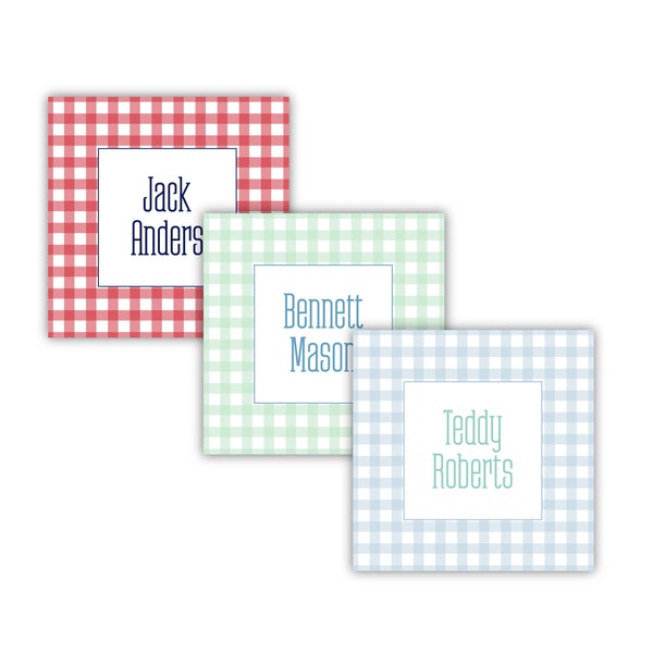 Personalized Gift Tags | Blue Gingham Calling Cards | Birthday Gift Stickers | Birthday Gift Tags | Enclosure Card | Boy Gift Enclosure
