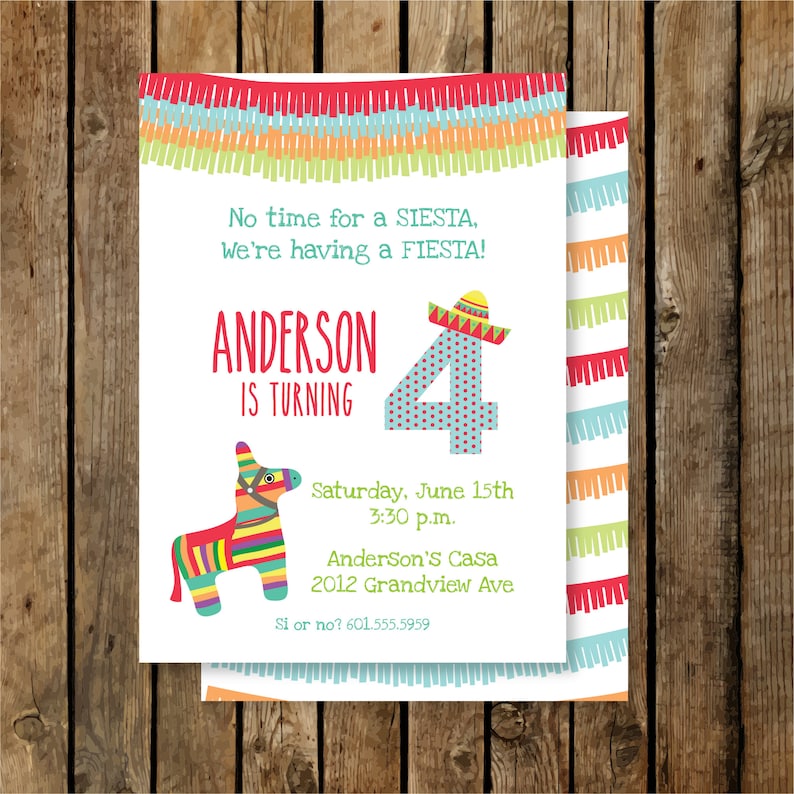 Fiesta Birthday Invitation Unisex Kids Party Invitation Etsy