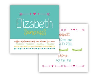 Hearts & Arrows Personalized Camp Card | Kids Calling Cards | Girl Camp Cards | Boho Camp Contact Card | Kid Contact Card | Information Card