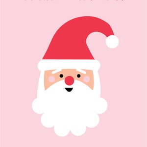 May include: A pink Christmas card featuring a cartoon Santa Claus with a red hat and white beard. The text "MERRY CHRISTMAS!" is at the top, with spaces for "TO:" and "FROM:" at the bottom.
