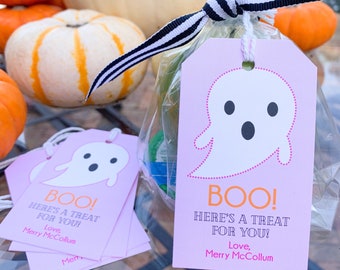 Halloween Ghost Favor Tags | Halloween Treat Bag Tags | Pink Boo Hang Tags | Boo Gift Tags | Girl Halloween Gift Tags | Girl Ghost Tags