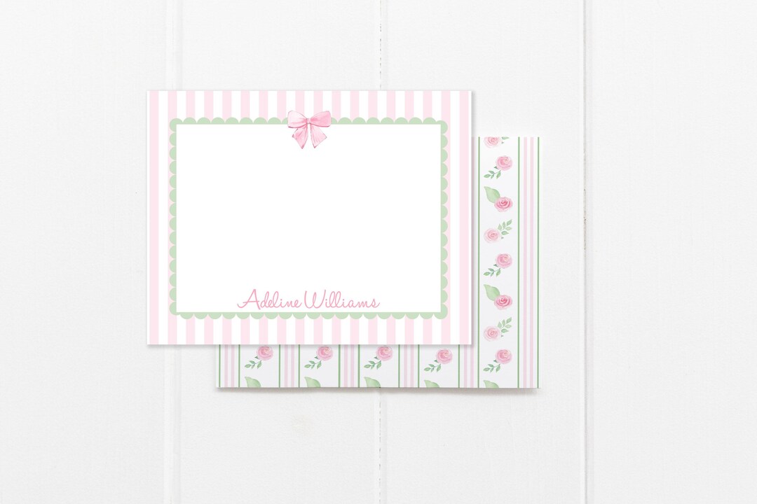 Pink Bow Floral Personalized Stationery | Bow Floral Stripes | Baby ...