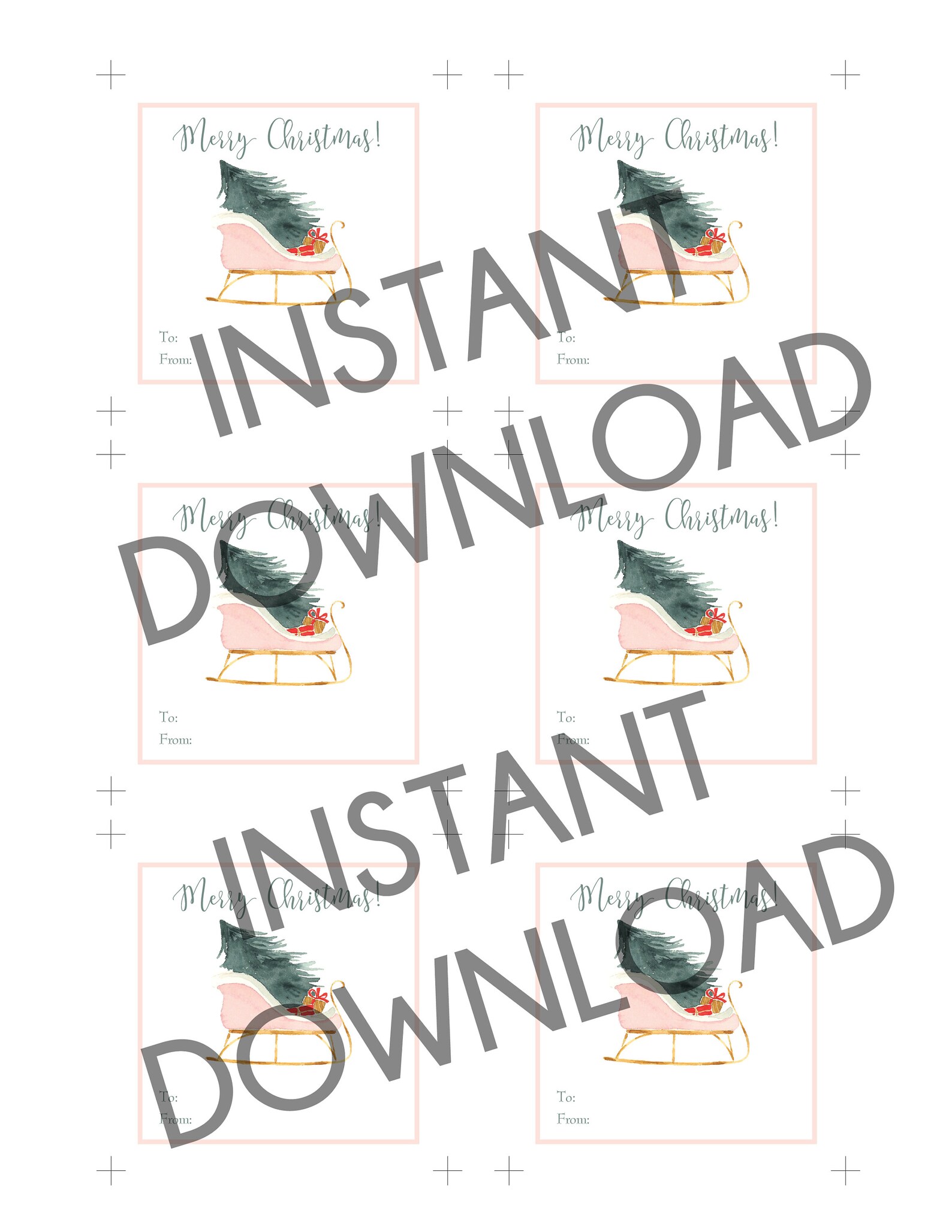 Printable Watercolor Sleigh Gift Tags Pink Sleigh Instant - Etsy