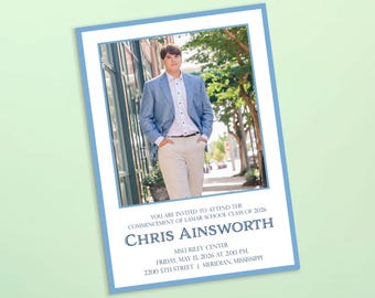 Graduation Invitation | Photo Graduation Announcement | Graduate Card | Boy Announcement | Blue Navy | Choose Your Color | Masculine