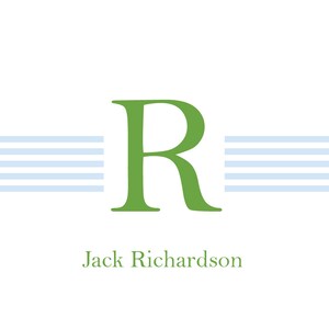 May include: A green letter R with a white background and blue stripes. The text "Jack Richardson" is below the letter.