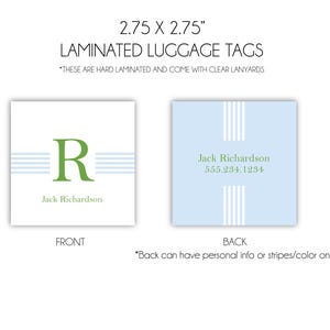 Personalized Monogram Bag Tags | Laminated Bag Tag | Kid Luggage Tag | Kids Bag Tag | Single Initial & Stripes | Stroller Tag | Backpack Tag image 3