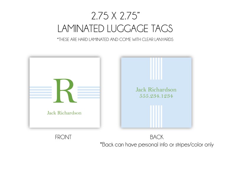 Personalized Monogram Bag Tags | Laminated Bag Tag | Kid Luggage Tag | Kids Bag Tag | Single Initial & Stripes | Stroller Tag | Backpack Tag image 3