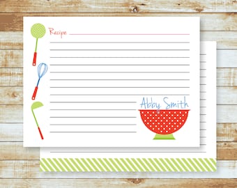 Personalized Recipe Cards | Kitchen Gifts | Chef Gift | Baker Gift | Personalized Recipe Gifts | Bridal Gift | Colander & Utensils