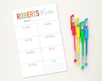 Meal Planner Notepads | Weekly Menu Notepad | Personalized Meal Plan Notepad | Kitchen Pad | Meal Prep Notepad | Family Menu | Name Menu