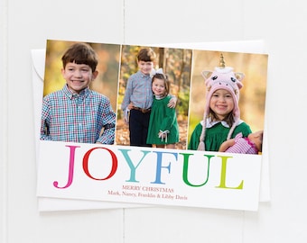 Christmas Photo Card | Joyful Christmas Card | Three Photo Christmas Card | Family Holiday Card | Single Photo Card | Merry Christmas Card