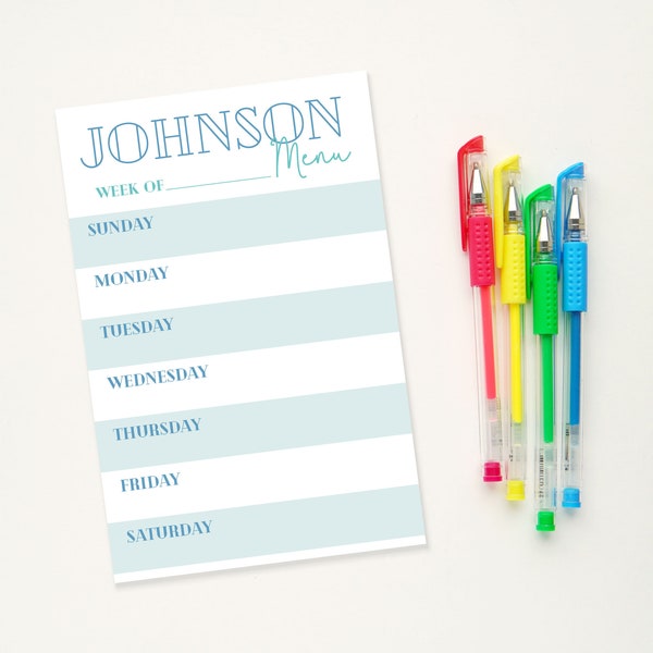 Meal Planner Notepads | Weekly Menu Notepad | Personalized Meal Plan Notepad | Kitchen Pad | Meal Prep Notepad | Family Menu | Name Menu