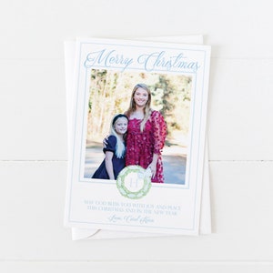 Watercolor Wreath Christmas Card | Monogram Christmas Card | Photo Christmas Card | Family Christmas Card | Watercolor Greenery Card