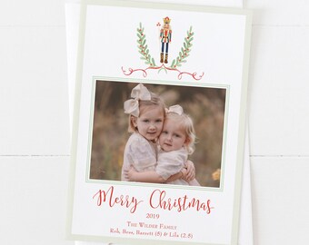 Nutcracker Christmas Card | Toy Soldier Photo Card | Photo Christmas Card | Watercolor Nutcracker Christmas Card | Single Photo Card
