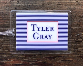 Personalized Luggage Tag | Laminated Bag Tag | Boy Luggage Tag | Graduation | Pinstripes | Man Luggage Tag | Backpack Tag | Stroller Tag