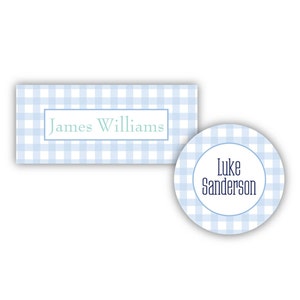 Personalized Water Resistant Vinyl Stickers | Kids Labels | Daycare Labels | Baby Boy Bottle Label | Vinyl Label | Camp Label | Blue Gingham