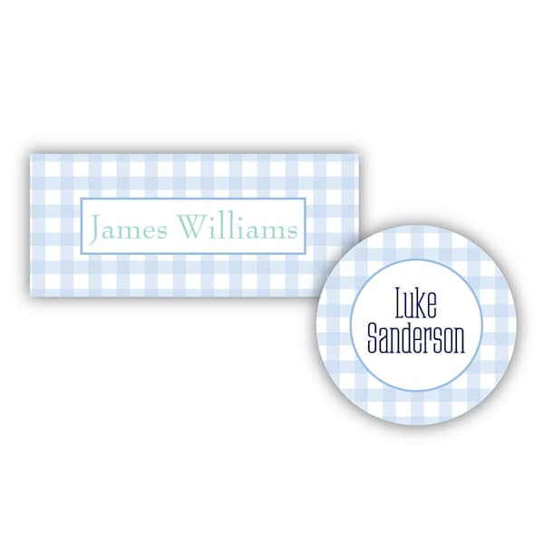 Personalized Water Resistant Vinyl Stickers | Kids Labels | Daycare Labels | Baby Boy Bottle Label | Vinyl Label | Camp Label | Blue Gingham