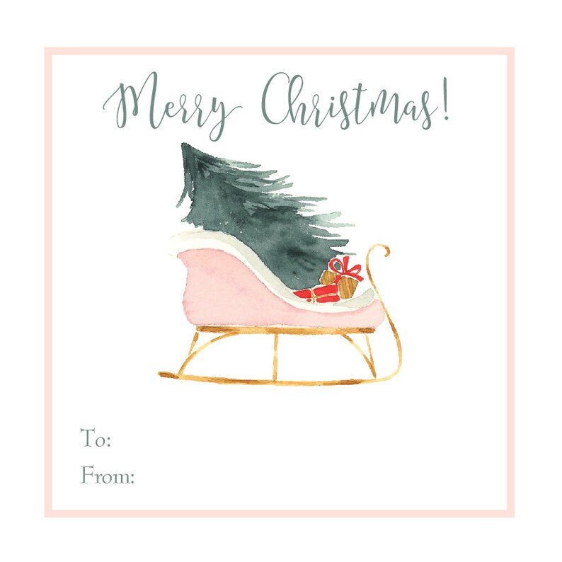 Printable Watercolor Sleigh Gift Tags Pink Sleigh Instant - Etsy