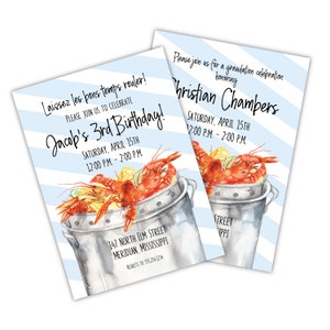Crawfish Boil Invitation | Crawfish Birthday | Graduation Party Invitation | First Birthday | Watercolor Crawfish | Baby Blue | Crayfish