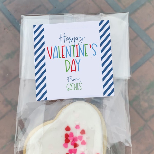 Personalized Happy Valentine Sticker | Kids Valentine Gift Tag | Valentine Favor Tags | Boy Class Valentine Sticker | Sweet Treat Valentine
