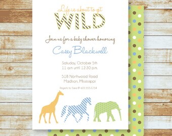 Baby Shower Invitation | Zoo Animal Baby Shower | It's About to Get Wild Baby Shower | Wild Animal | Boy Baby Shower | Twins Baby Shower