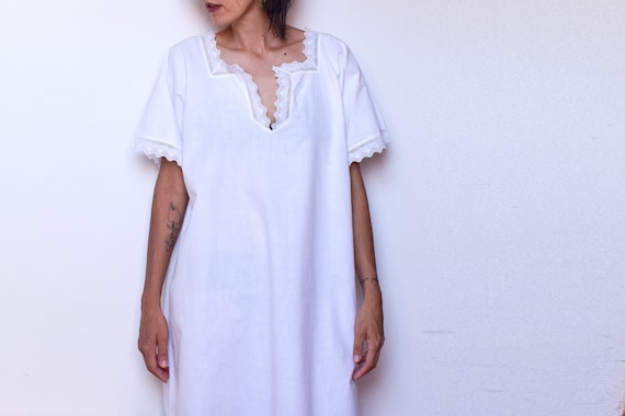 Antique White Embroidered Dress, Cotton Slip Dres… - image 1