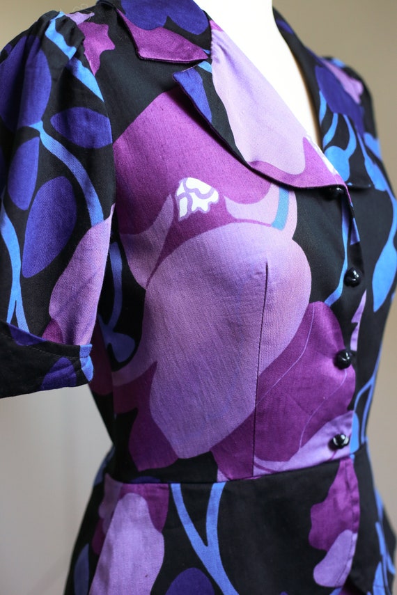 60s 70s Kaisu Heikkilä Purple Floral Peplum Dress… - image 10