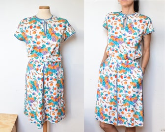 Vintage Italian Summer Skirt and Blouse Set, Colorful Fruits Print, S - M