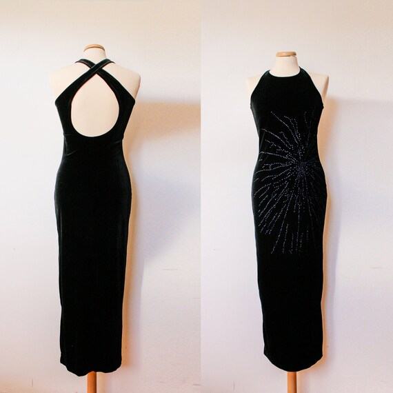 Buy > velvet long black dress > in stock