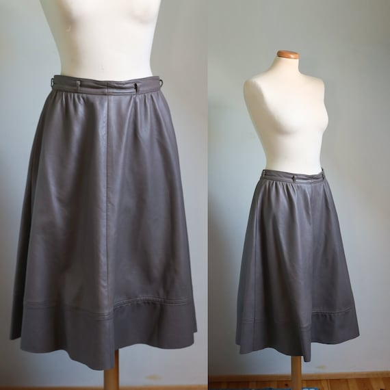 Boho Vintage Grey Leather A Line Skirt