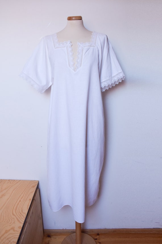 Antique White Embroidered Dress, Cotton Slip Dres… - image 5