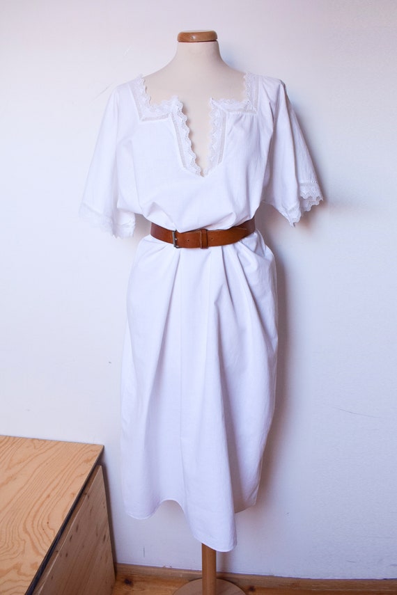Antique White Embroidered Dress, Cotton Slip Dres… - image 9