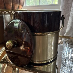 vintage ice bucket with metal detail and flux tortoise shell