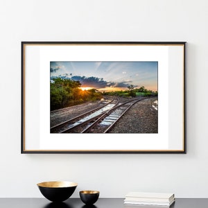 Sunset over train tracks in Montauk NY