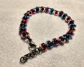 Barrel weave chainmaille bracelet bisexual flag colors