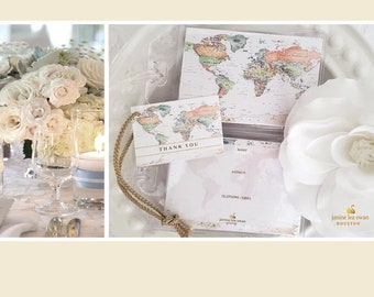 Wedding Gifts World Map Luggage Tags 25 at 2.00 ea. vinyl pouches, loop straps, thank you gift tags, jute or satin ribbons, simple assembly.