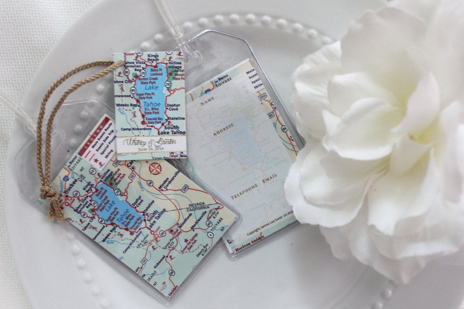 Lake Tahoe Map Luggage Tag Favors 50 With Custom Text on Small Etsy
