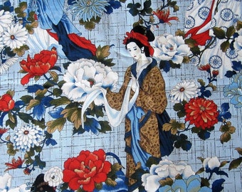 Crane Dynasty Quilting Yardage JAPANESE GEISHAS CRAN-11 Blue 3 Yards Kona Bay Fabrics
