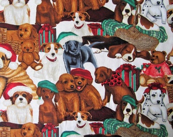 TIMELESS TREASURES Christmas Puppies 2+ Yards Quilter's Cotton